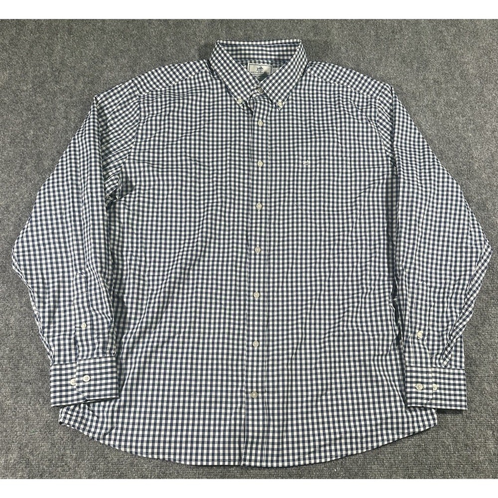 Southern Tide Mens 2XL Intercoastal Nylon Button Down Blue Gingham Plaid Shirt